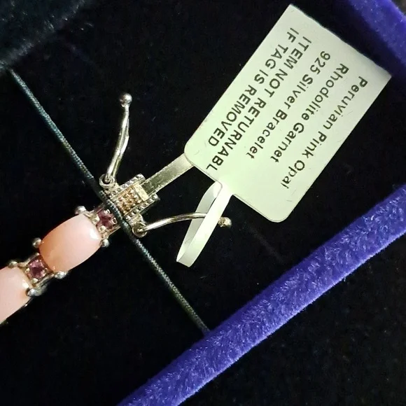 Peruvian Pink Opal & Orissa Rhodolite Garnet Tennis Link Style Bracelet. - Picture 7 of 11